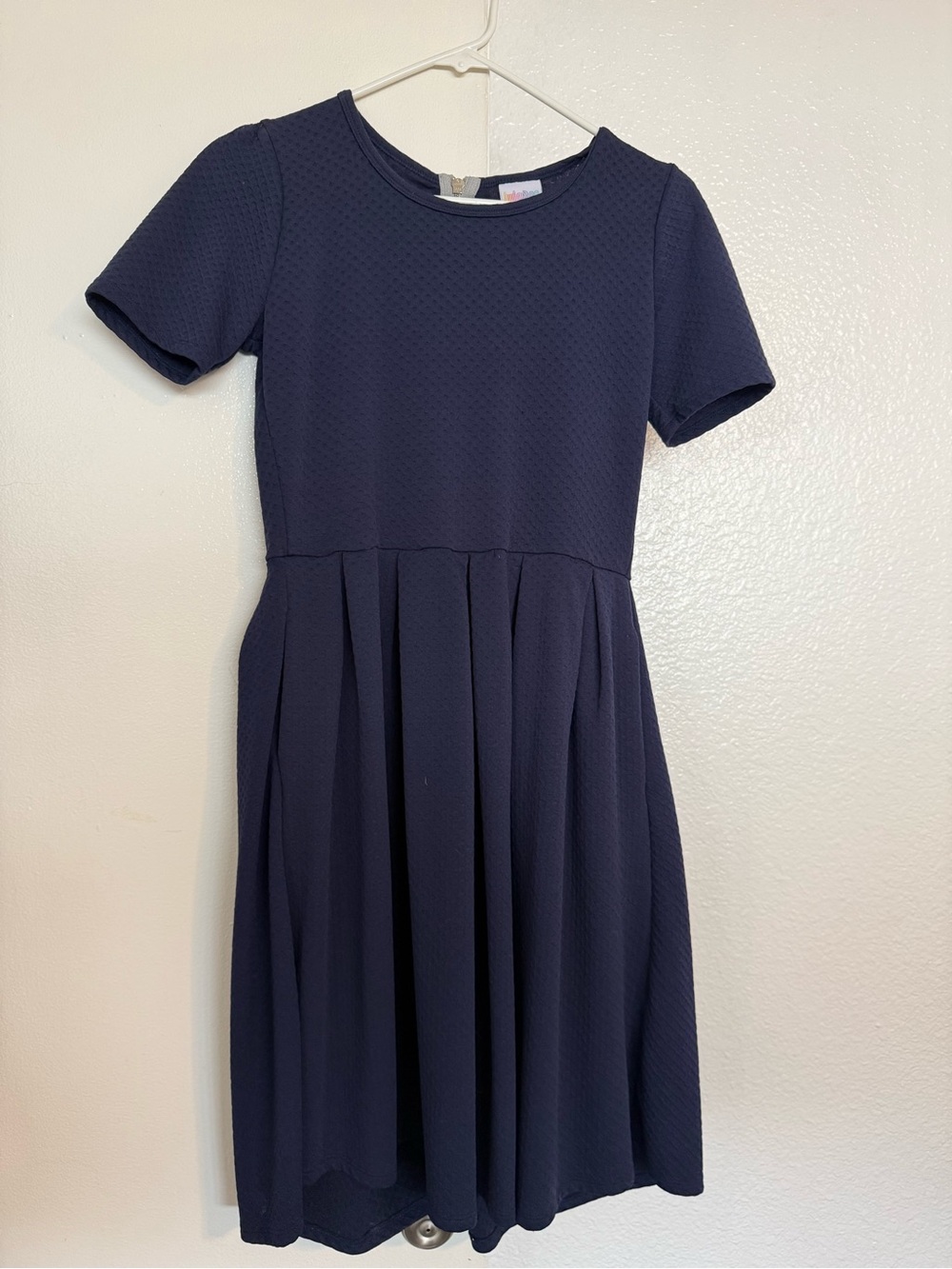 LuLaRoe Navy Short-Sleeve Pleated Skater Dress